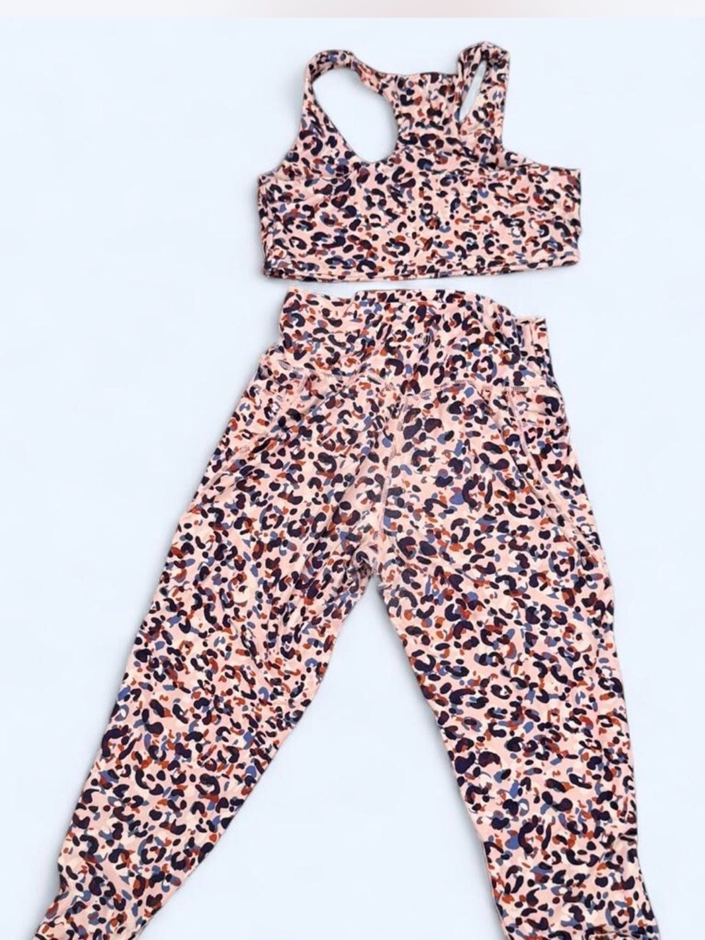 Leopard Print Active Set - Peach & Navy
